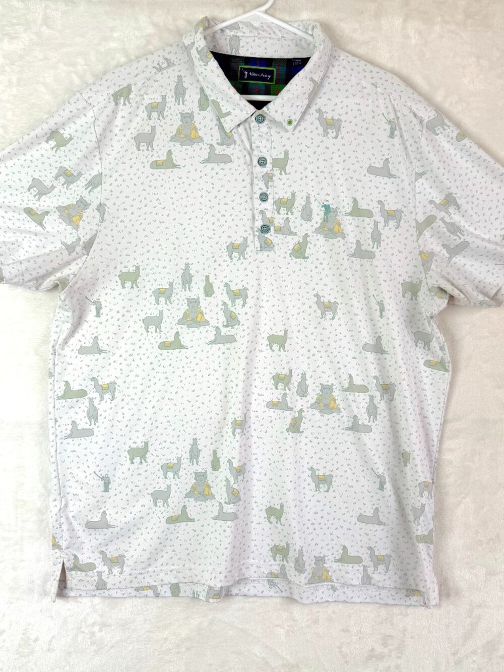 WILLIAM MURRAY Llama Aplaca AOP Golf Travel Stretch Performance Polo Shirt XL